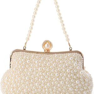 Women Pearl Evening Handbags Noble Crystal Beaded Clutch Purse for Wedding Brida